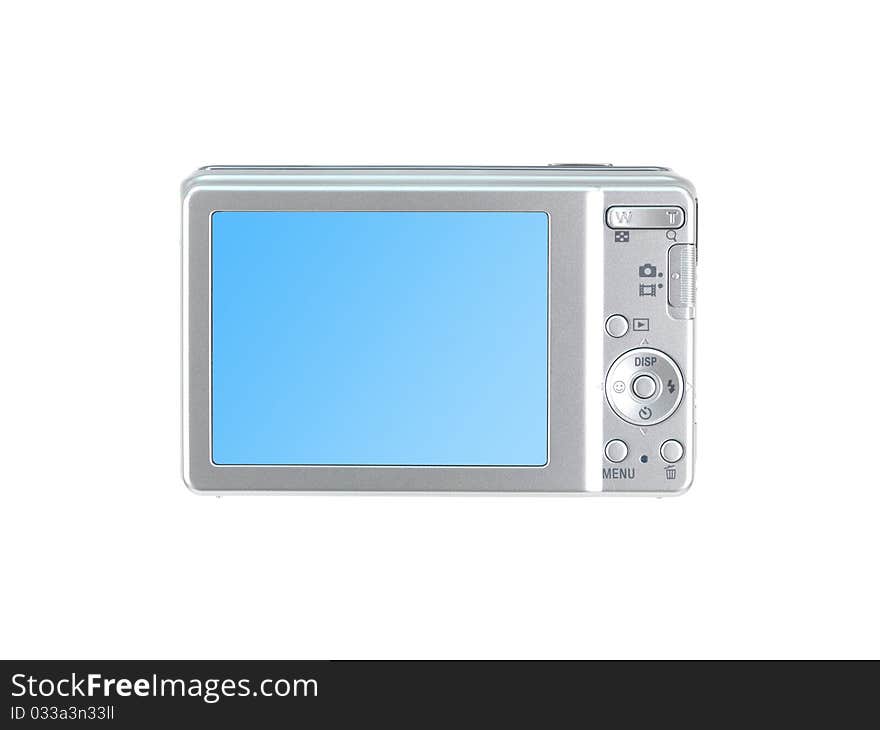 A compact camera isolated against a white background