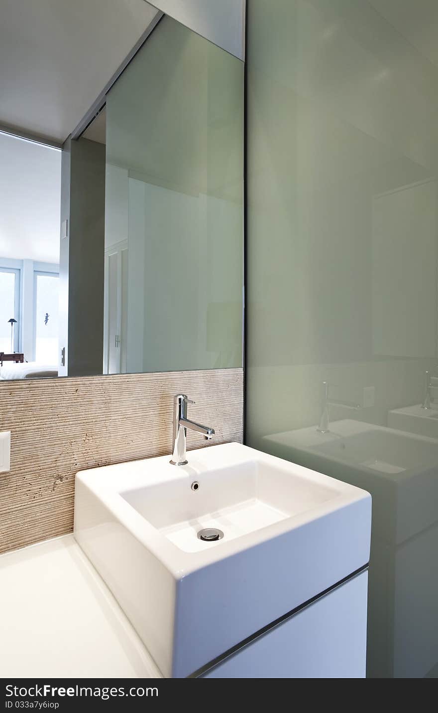 Modern apartment interior view, sink