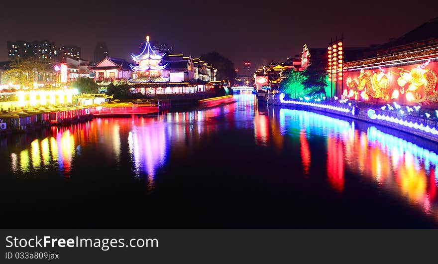 Night scene of Qinhuai river,colorful and wonderful. Night scene of Qinhuai river,colorful and wonderful.