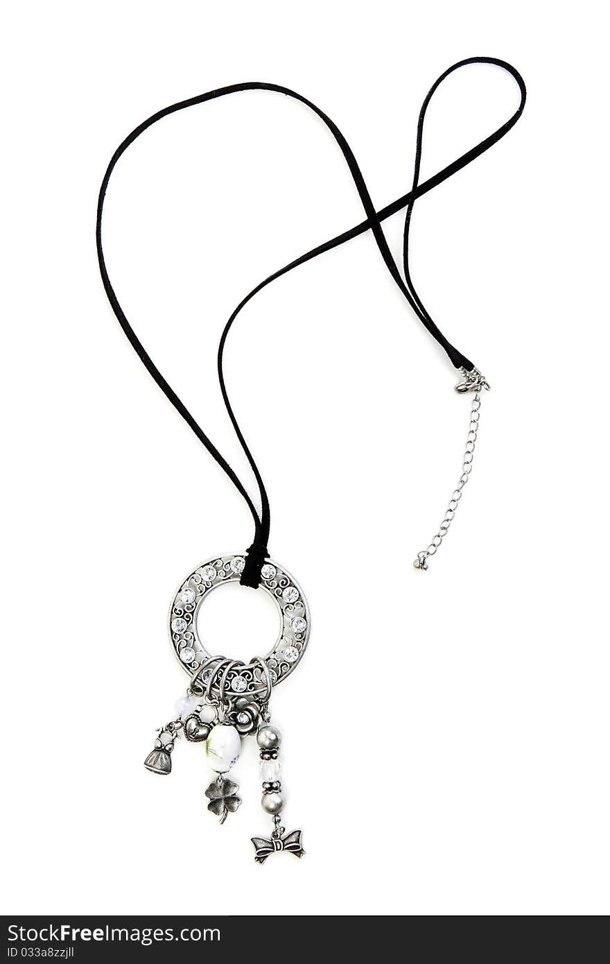 Necklace with sparkling stones on white backgroung