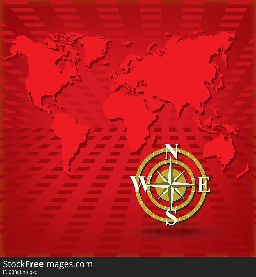 Abstract background with red map and compass. Abstract background with red map and compass