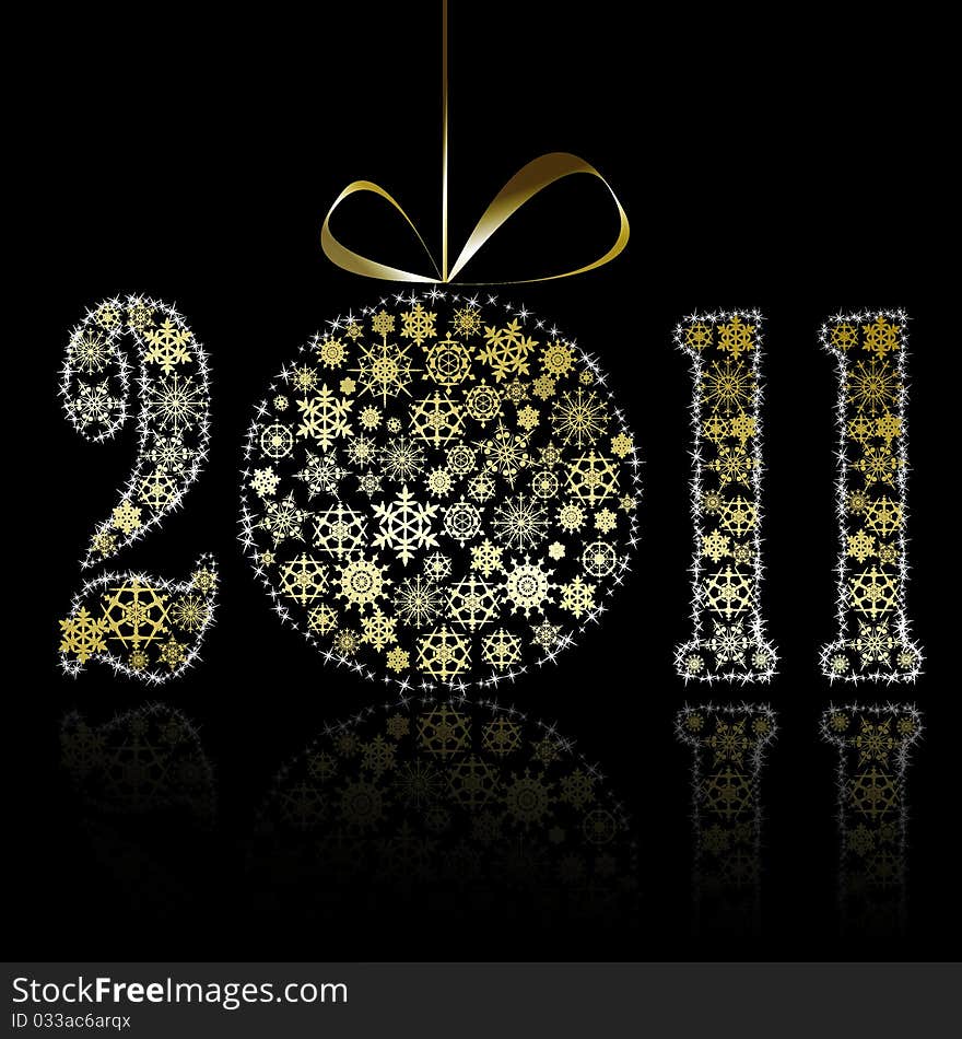 New 2011 year symbol made of gold snowflakes. Vector eps10 illustration