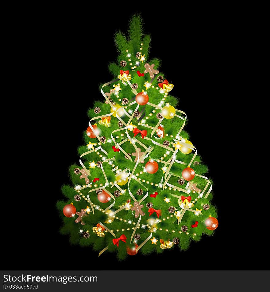 Christmas tree on black background. Vector eps10 illustration