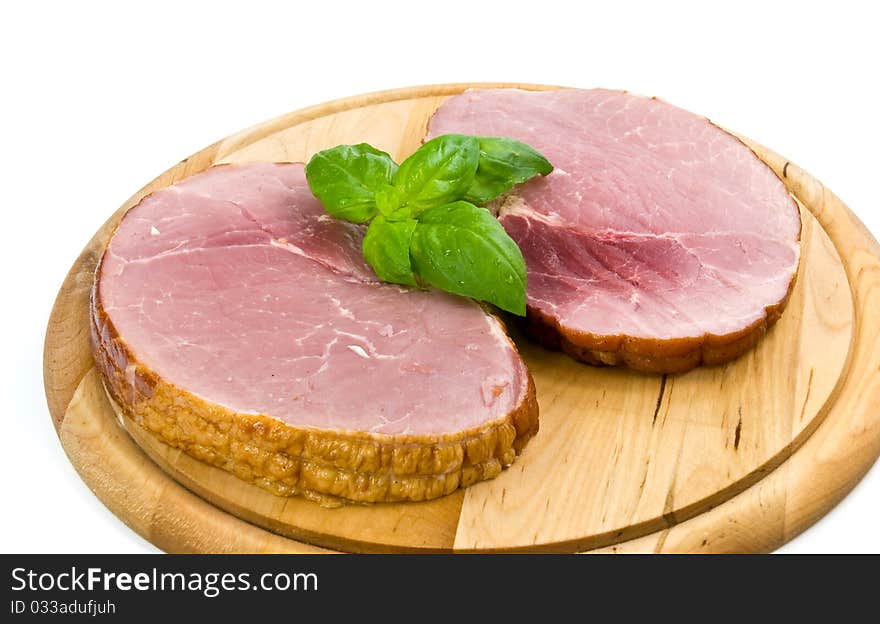 Slices of delicious ham isolated on white backgrou