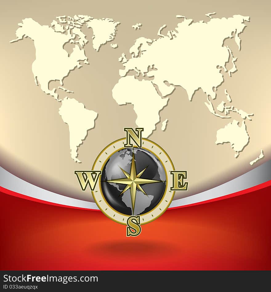 Abstract business background with map and gold compass. Abstract business background with map and gold compass