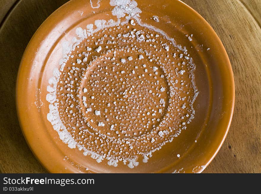 Salt  crystallized over plate