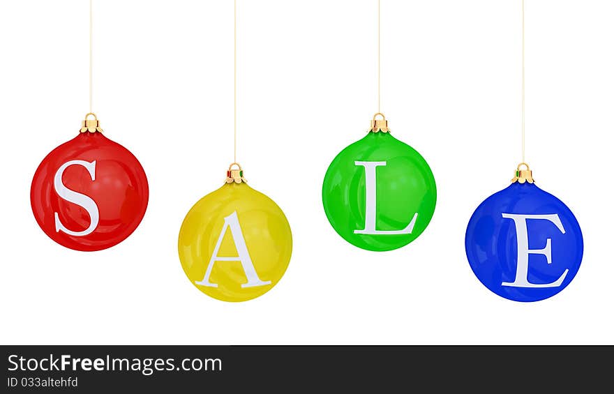 Christmas balls. New Year's sale concept. Isolated on white background.