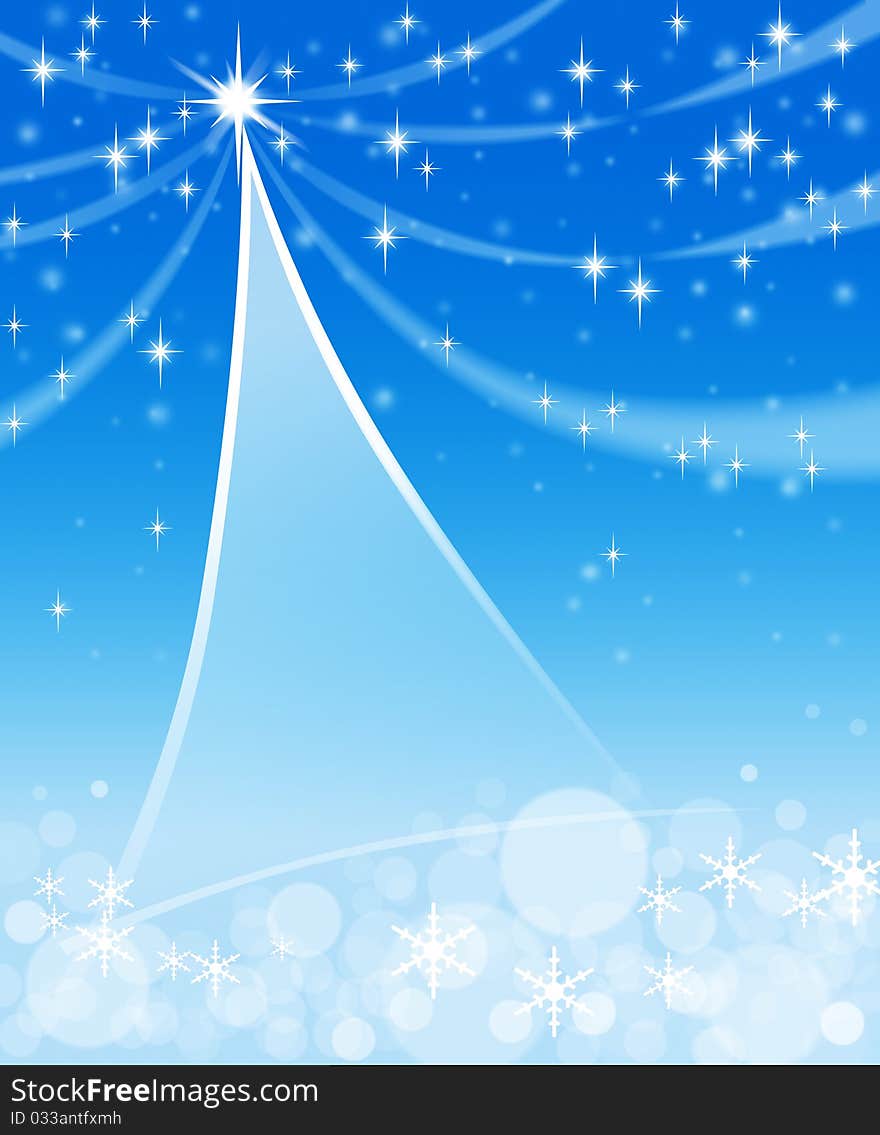 A season greeting card design with a christmas tree and blinking stars. A season greeting card design with a christmas tree and blinking stars