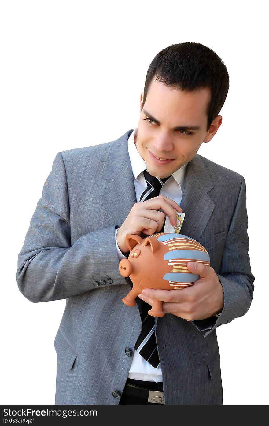 Businessman with the piggy bank