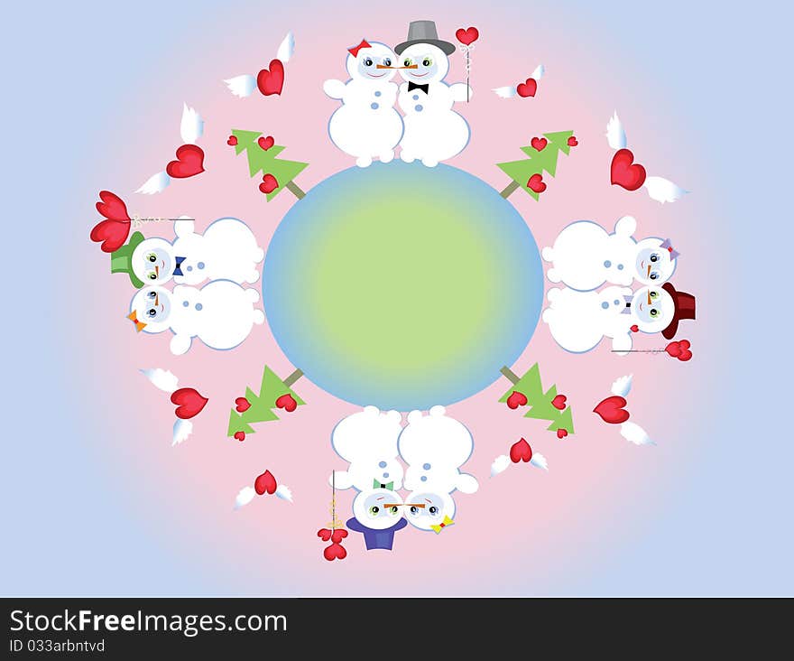 Abstraction with snowmen to the Valentine Day. Abstraction with snowmen to the Valentine Day