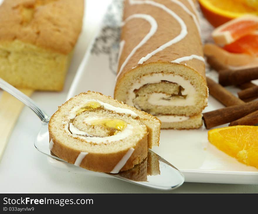 Fresh baked cake with orange