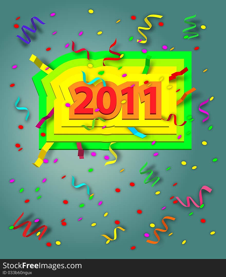 New Year  background 2011 with ribbons and confetti. New Year  background 2011 with ribbons and confetti