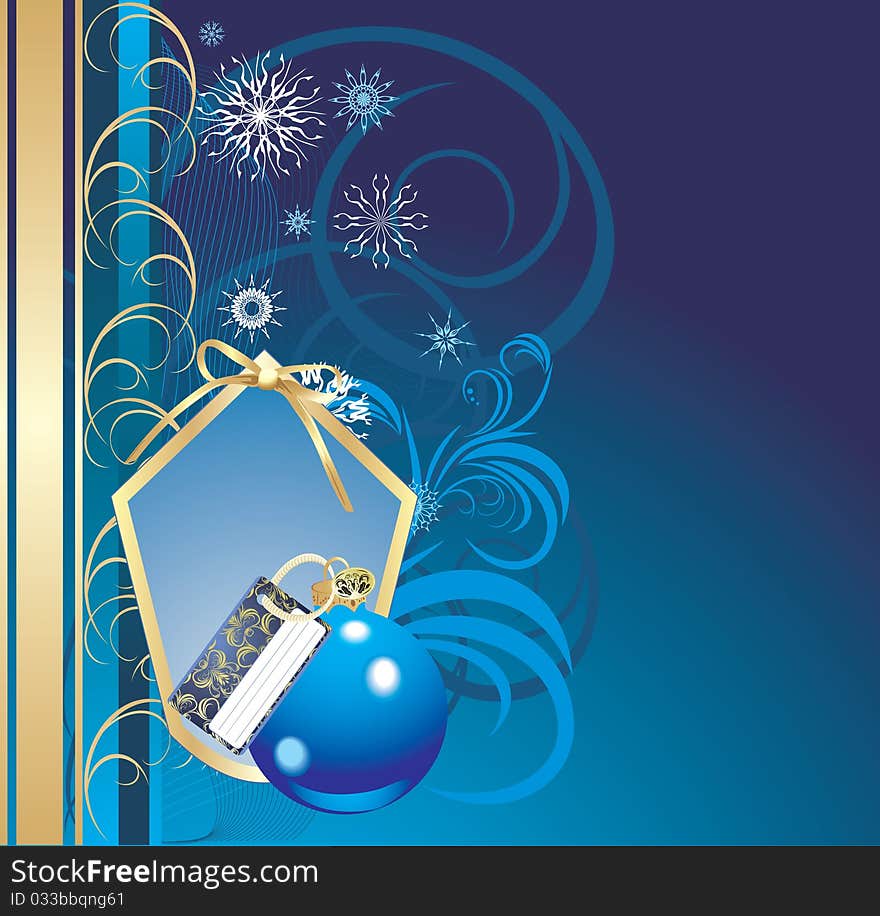 Blue Ball And Snowflakes. Christmas Card