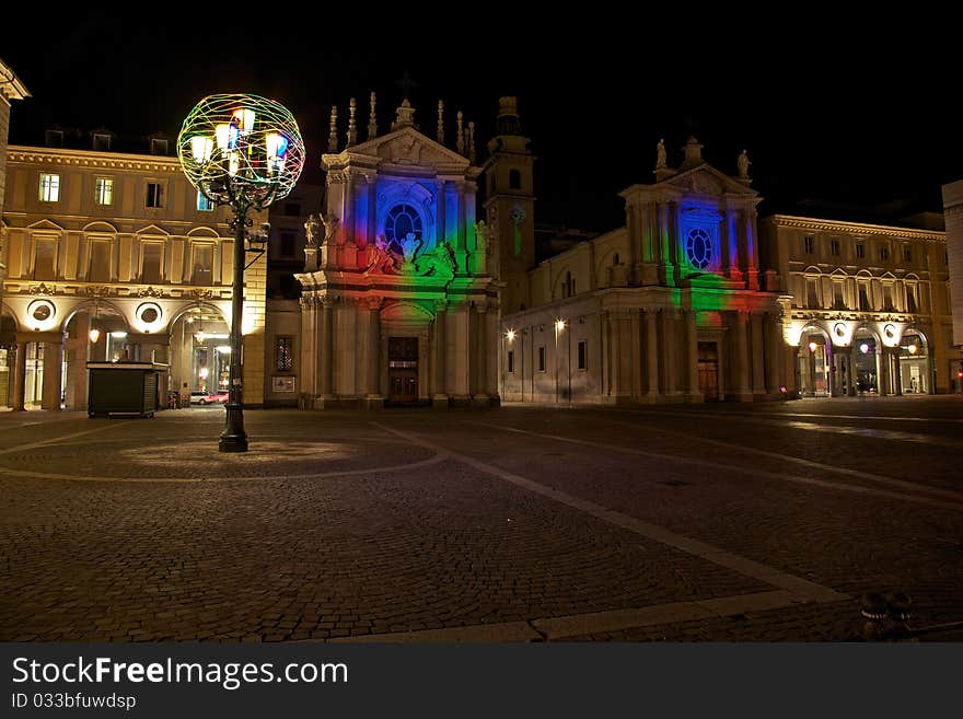 (Torino), baroque architecture - at night. (Torino), baroque architecture - at night