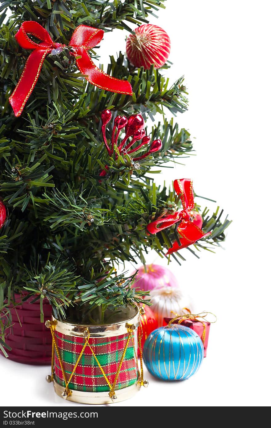 Colorful christmas decorations near the christmas tree