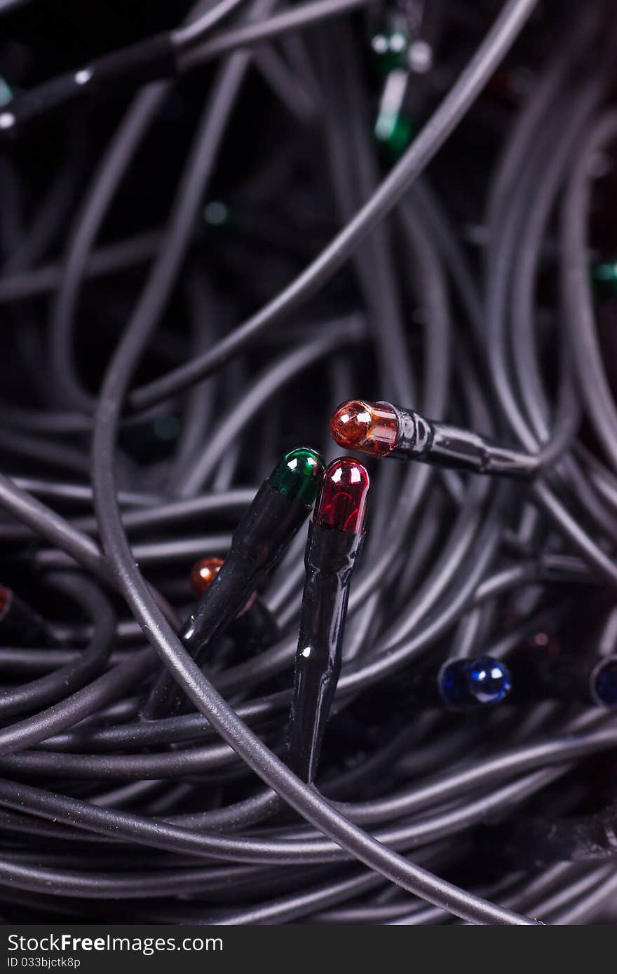 Closeup view of tangle of Christmas lights. Closeup view of tangle of Christmas lights