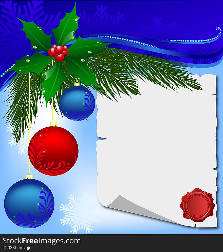 Illustration of the blank parchment over christmas background