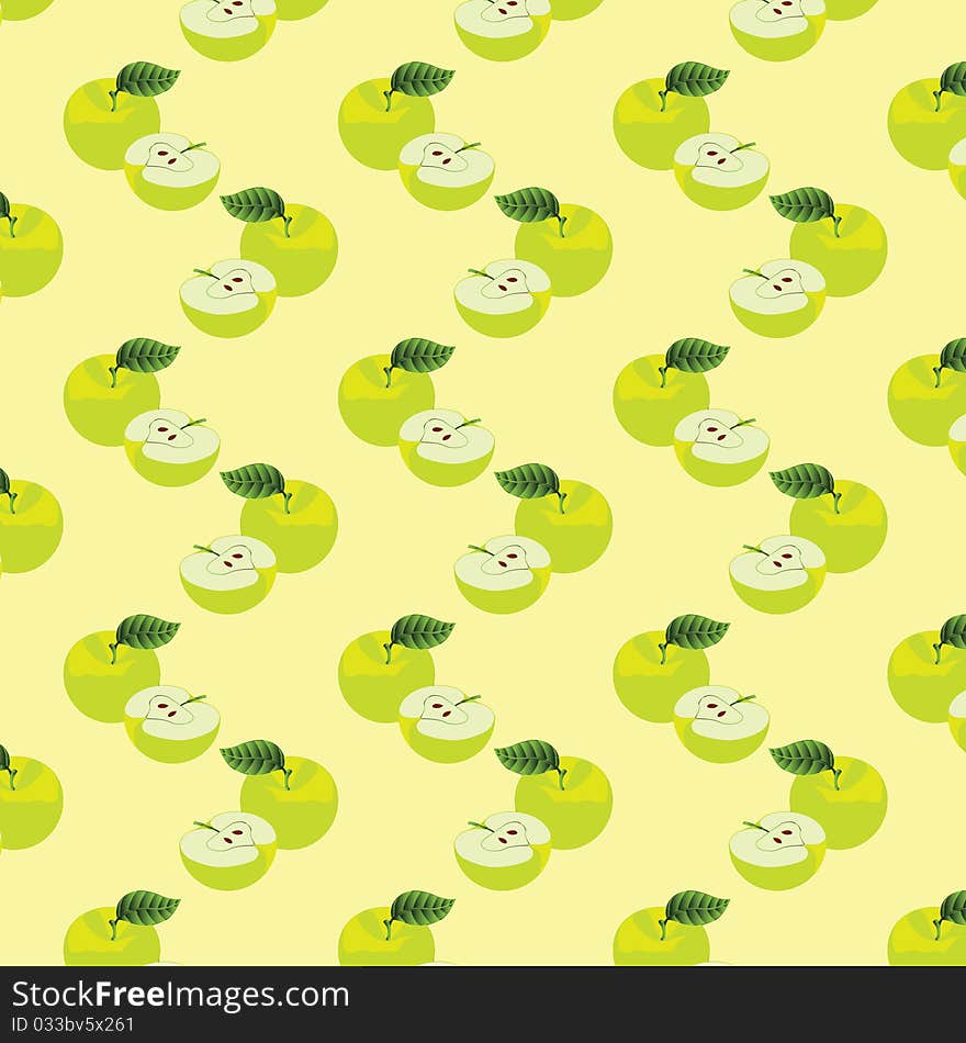 Seamless pattern with apples on the green background.(can be repeated and scaled in any size)