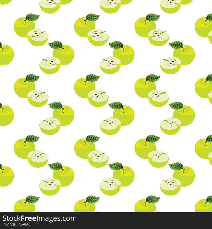 Seamless pattern with apples on the green background.(can be repeated and scaled in any size)