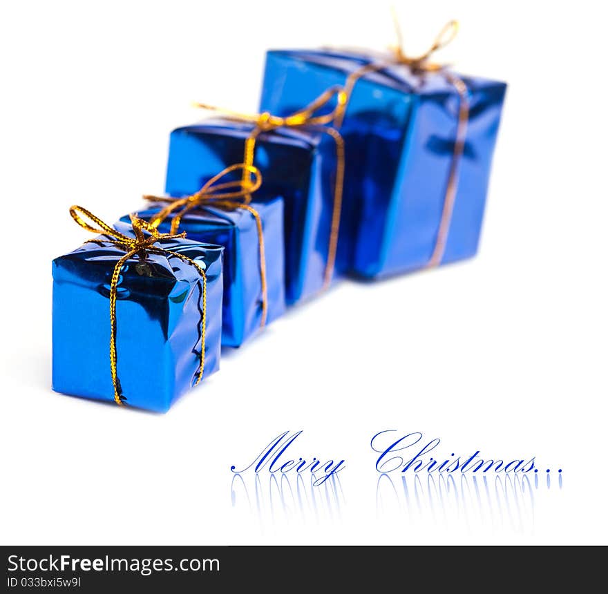 Festive gift boxes isolated on white background