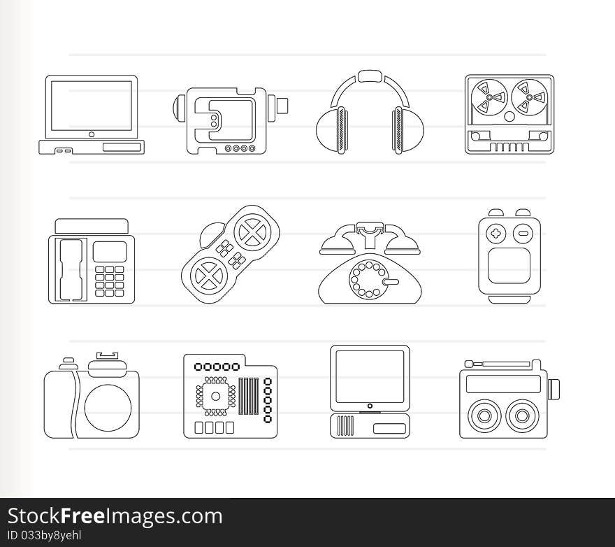Electronics, media and technical equipment icons - icon set