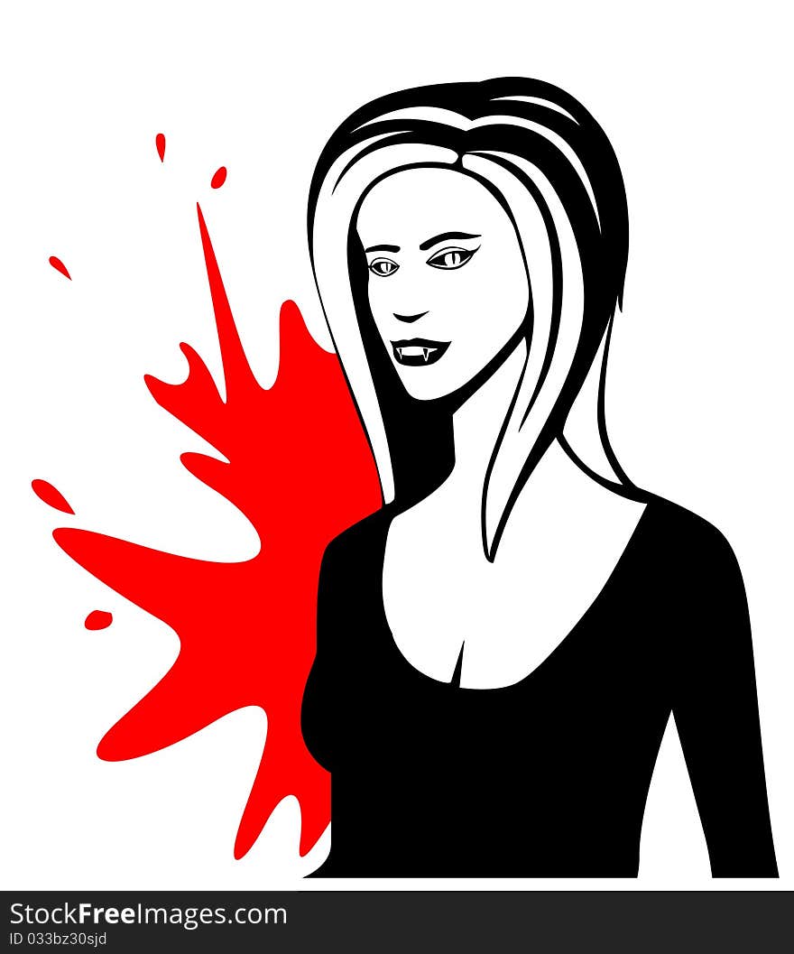 Vampire woman on blood background