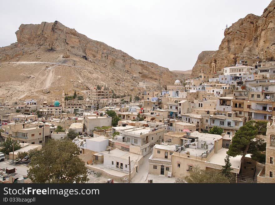 Village Maalula and rock near Damascus, Syria. Village Maalula and rock near Damascus, Syria