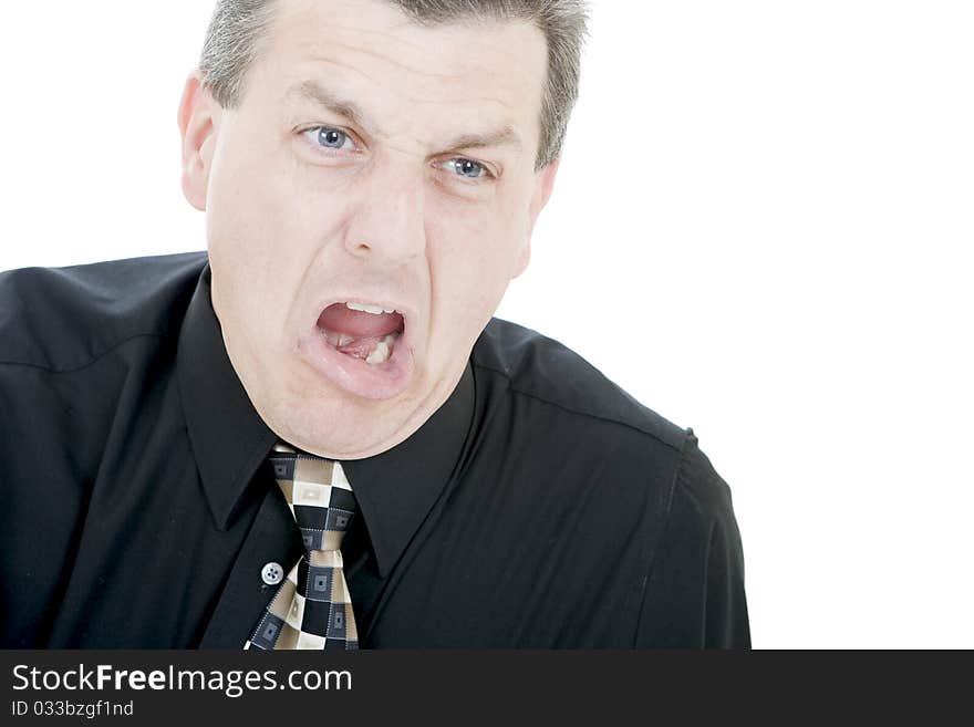 Close-up portrait of an angry business man yelling. Close-up portrait of an angry business man yelling