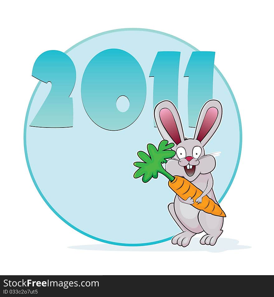 A very happy rabbit with a giant carrot welcomes you to the year of the rabbit 2011.