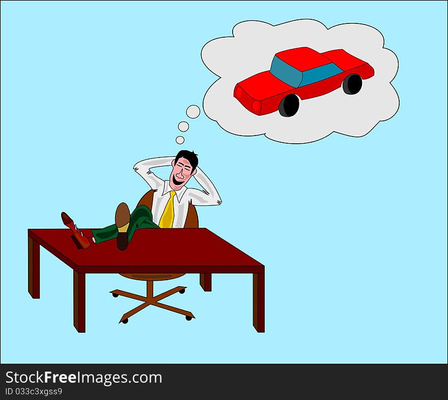 Businessman thiniking to a car