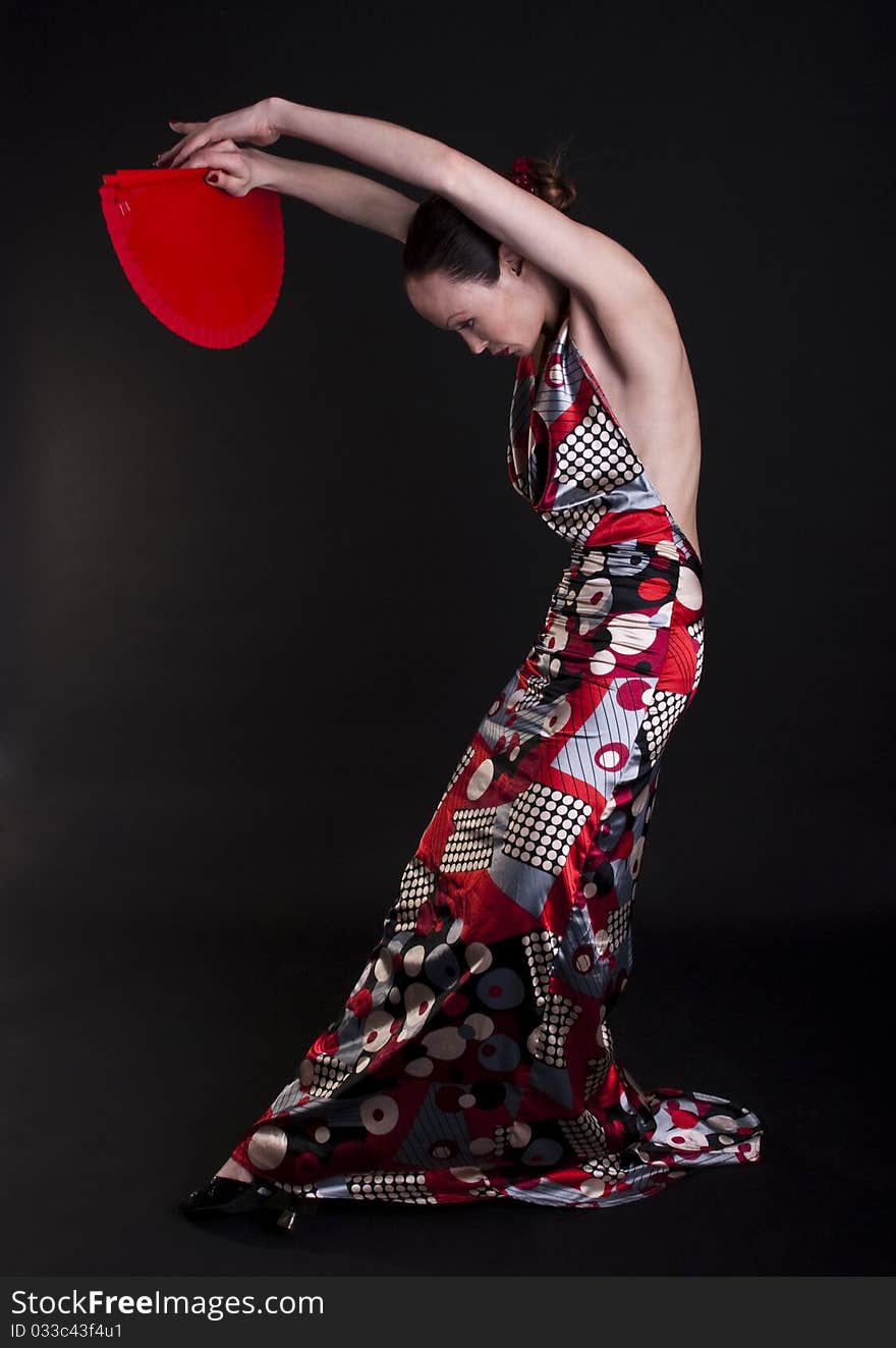 Flamenco Woman Dancer With Red Fan