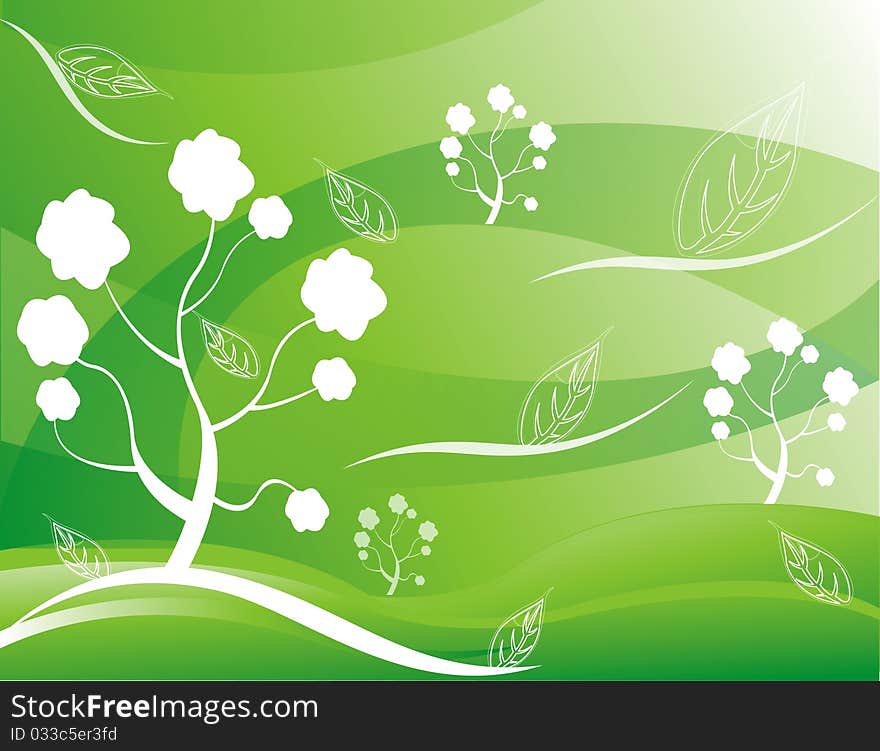 Abstract tree  Illustration green road grass hill spring autumn summer