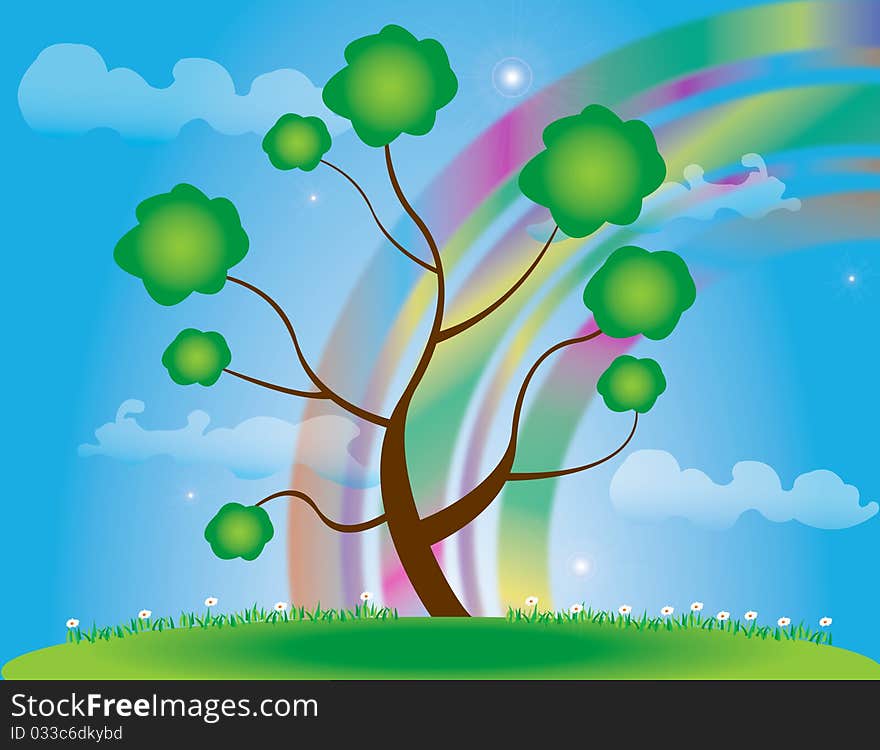 Abstract tree Illustration spring green leaf tree summer rainbow. Abstract tree Illustration spring green leaf tree summer rainbow