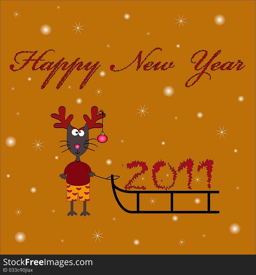 New year cartoon funny cat. New year cartoon funny cat