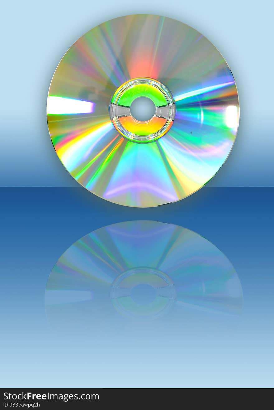 CD with reflection on blue background