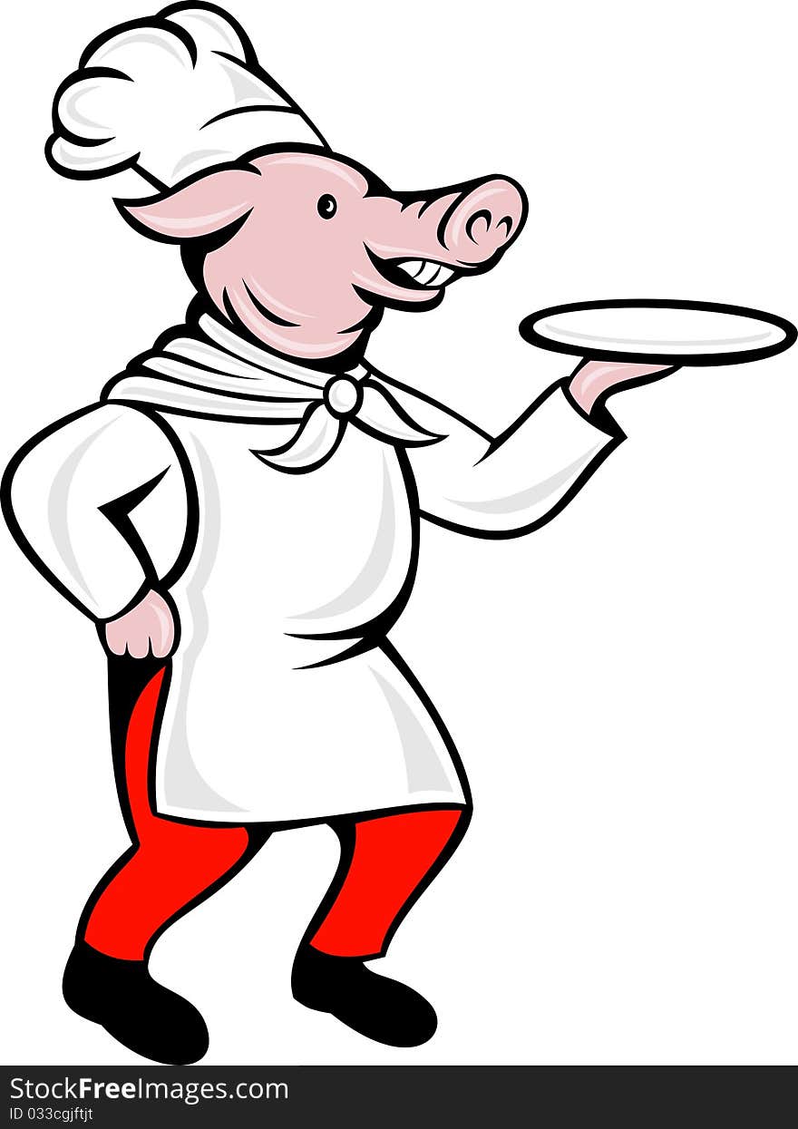 Pig chef cook baker serving plate