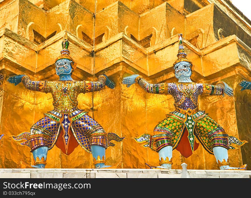 An oriental style statue in Buddhist temple, Bangkok, Thailand.