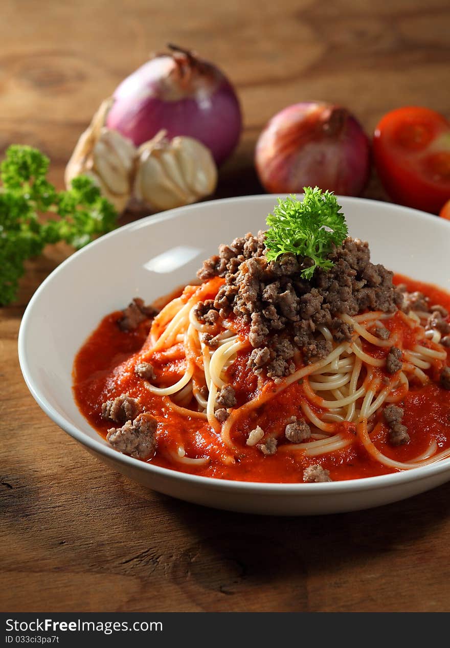 Mood shoot of spaghetti with mince meat. Mood shoot of spaghetti with mince meat