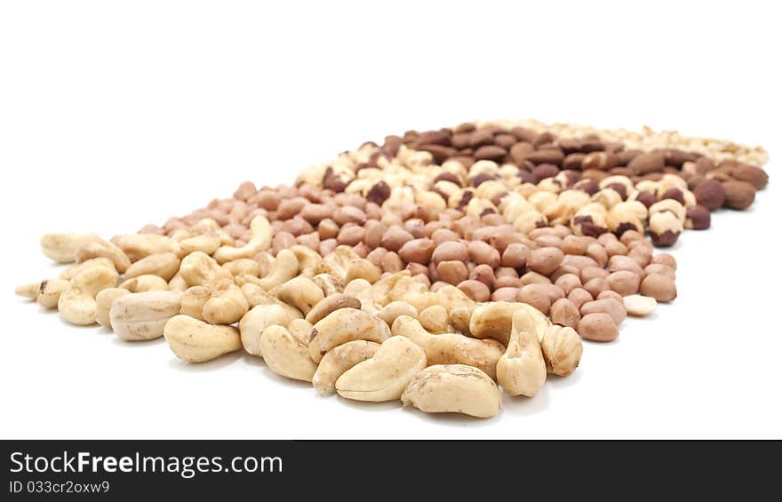 Variety of nuts on a white background