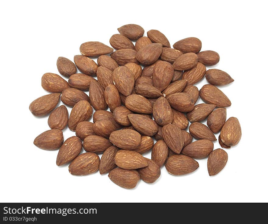 Almonds on a white background