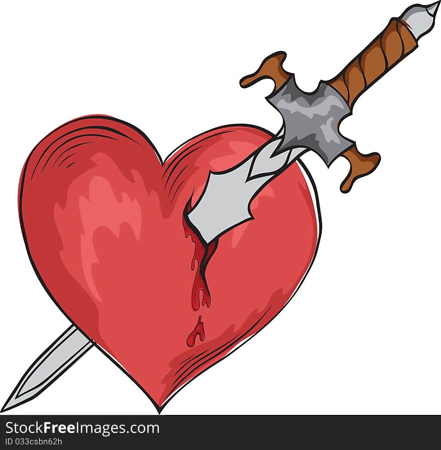 Steel sword and red heart. Steel sword and red heart