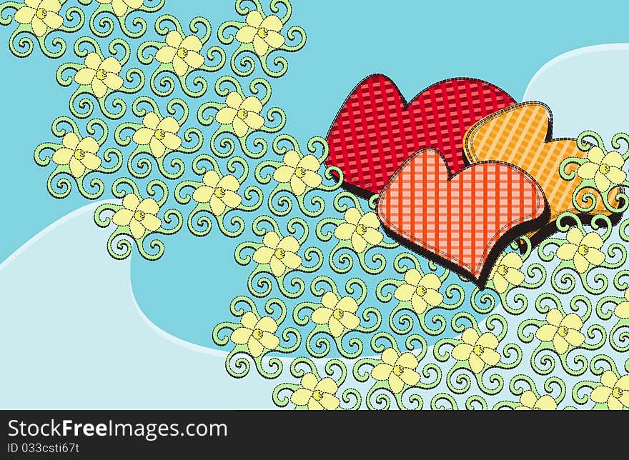 Illustration cartoon floral backgrounds with hearts. Illustration cartoon floral backgrounds with hearts