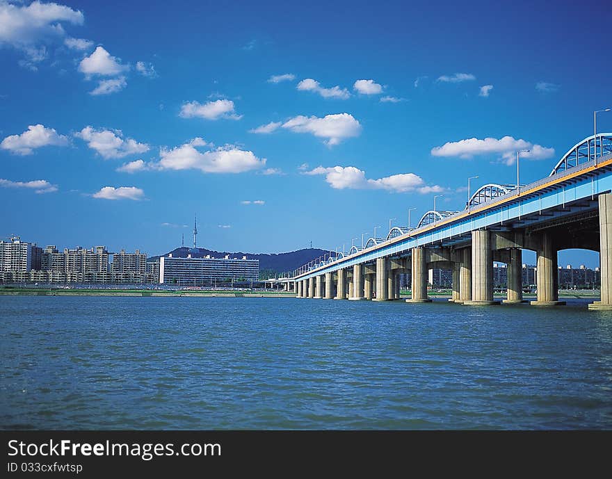 Bridge on the water in city. Bridge on the water in city