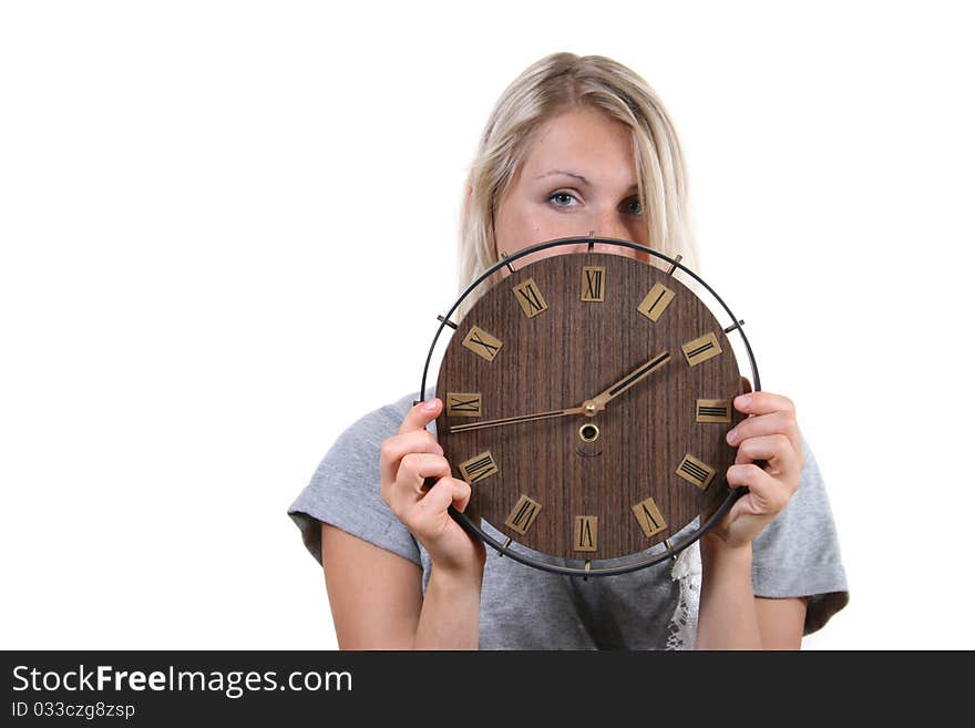 woman hold clock in front