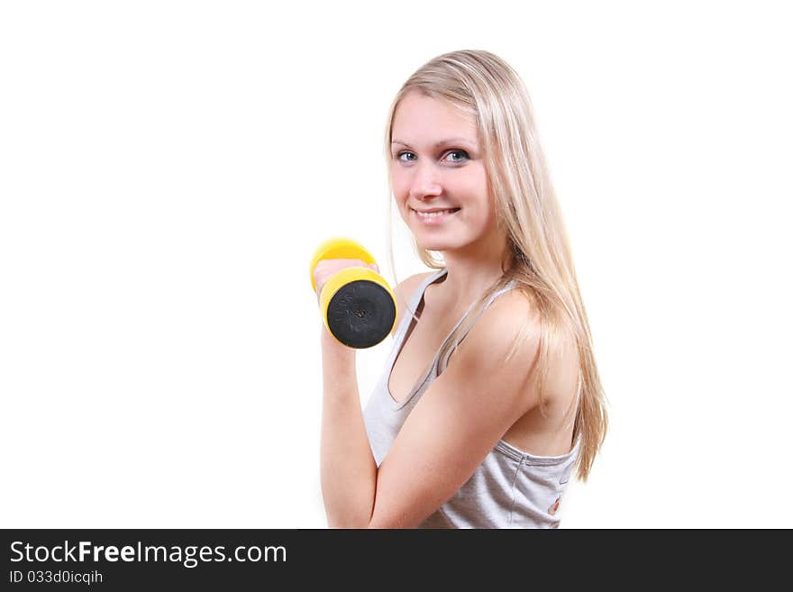 Smiling Woman With Dumbbells In Her Hands