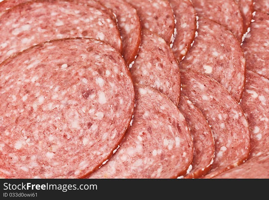 Fresh salami texture close up