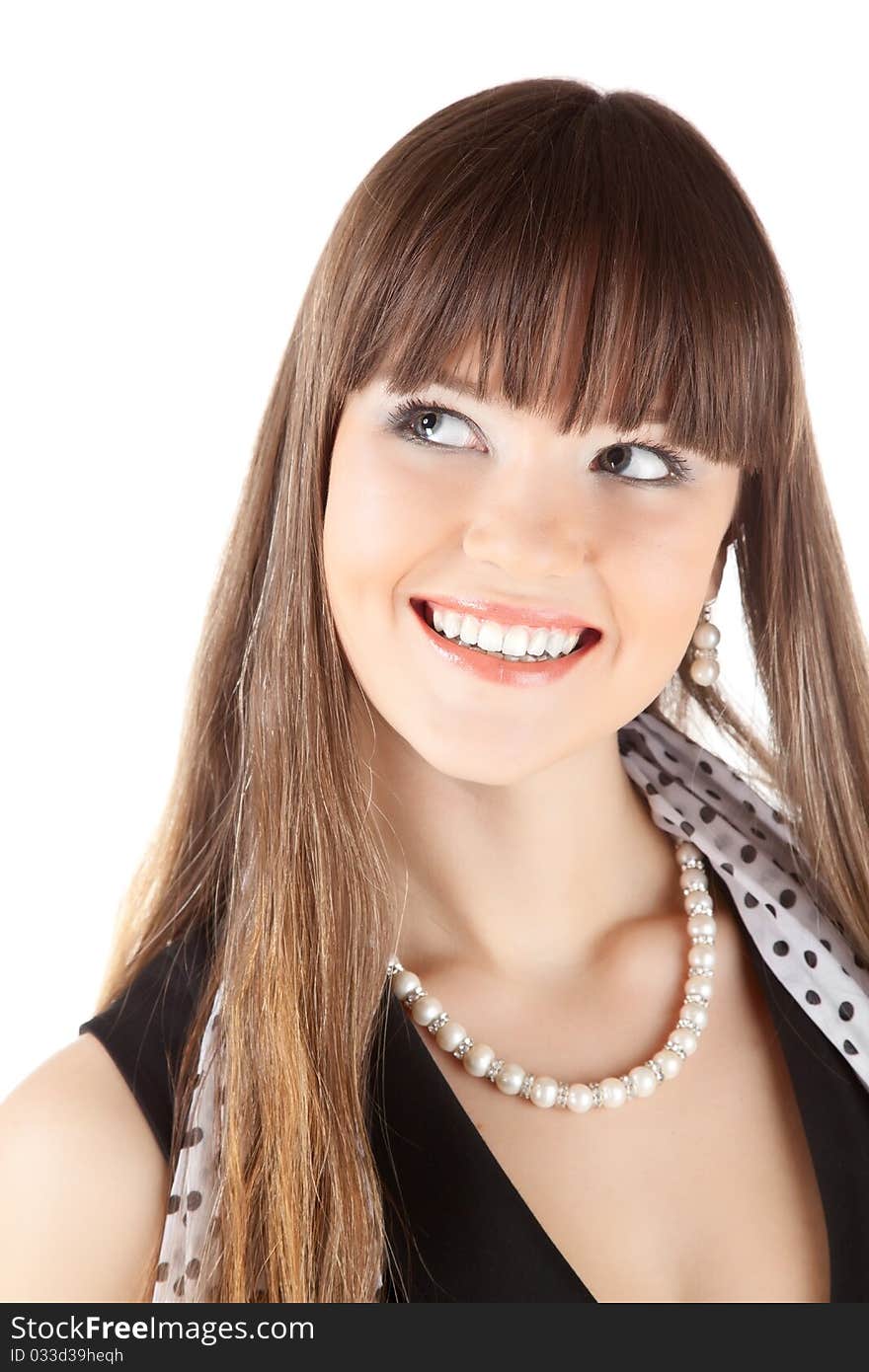 Beautiful woman in black with brown hair