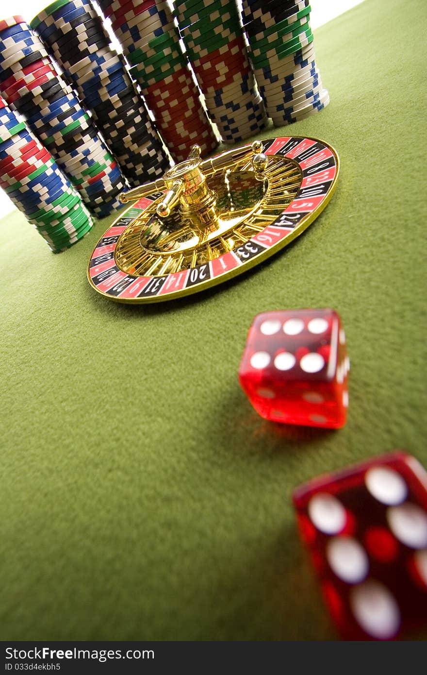 Close-up of Roulette on green background