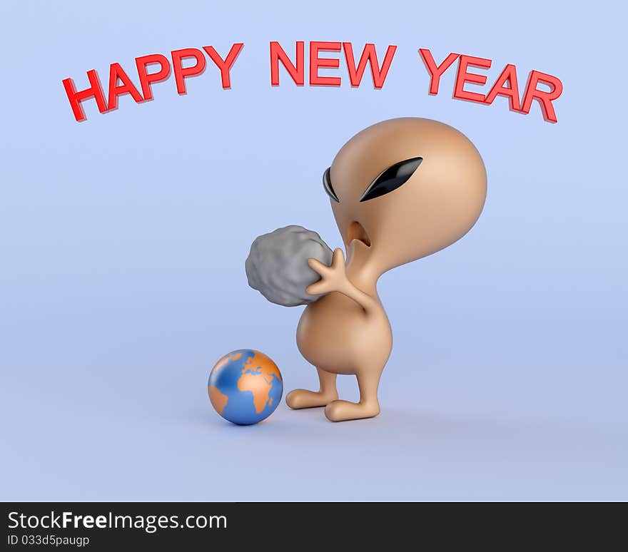 The alien joins celebration of New year on Earth. The alien joins celebration of New year on Earth