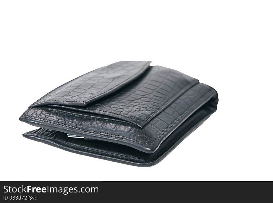 Black leather wallet on a white background